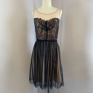 Anthropologie Black and Rose Tulle Dress